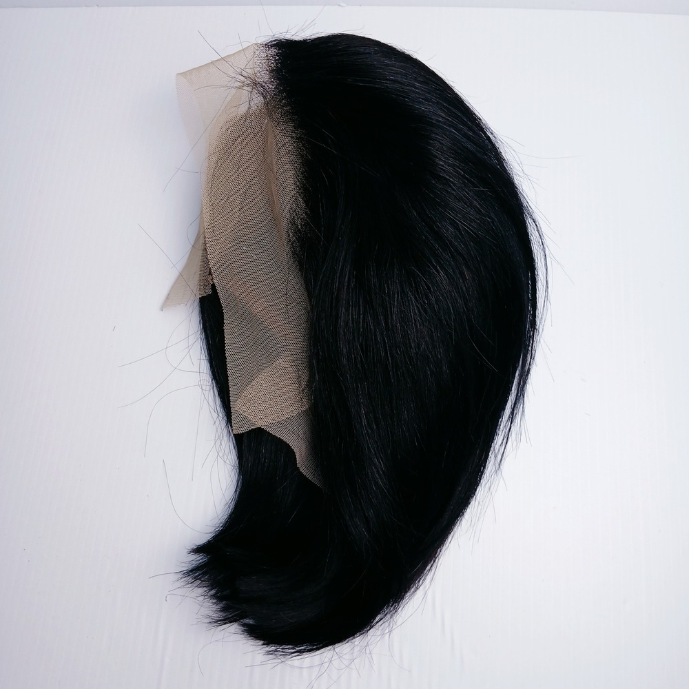 NEW Human Hair Lace Front 10 Inch Bob Wig Natural Black Straight - Picture 7 of 8
